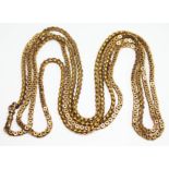A Victorian star pierced and twist link guard chain, both clasp and chain marked '9c', length 147cm,