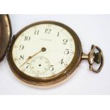 A gold plated Waltham full hunter keyless stem wind pocket watch, circa 1915, having signed white