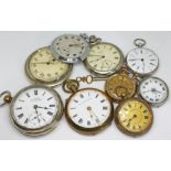 A collection of eight chrome/nickel plated gents ladies and mid sized open face pocket watches and a