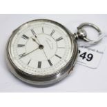 A Victorian hallmarked silver open faced centre seconds chronograph key wind pocket watch having