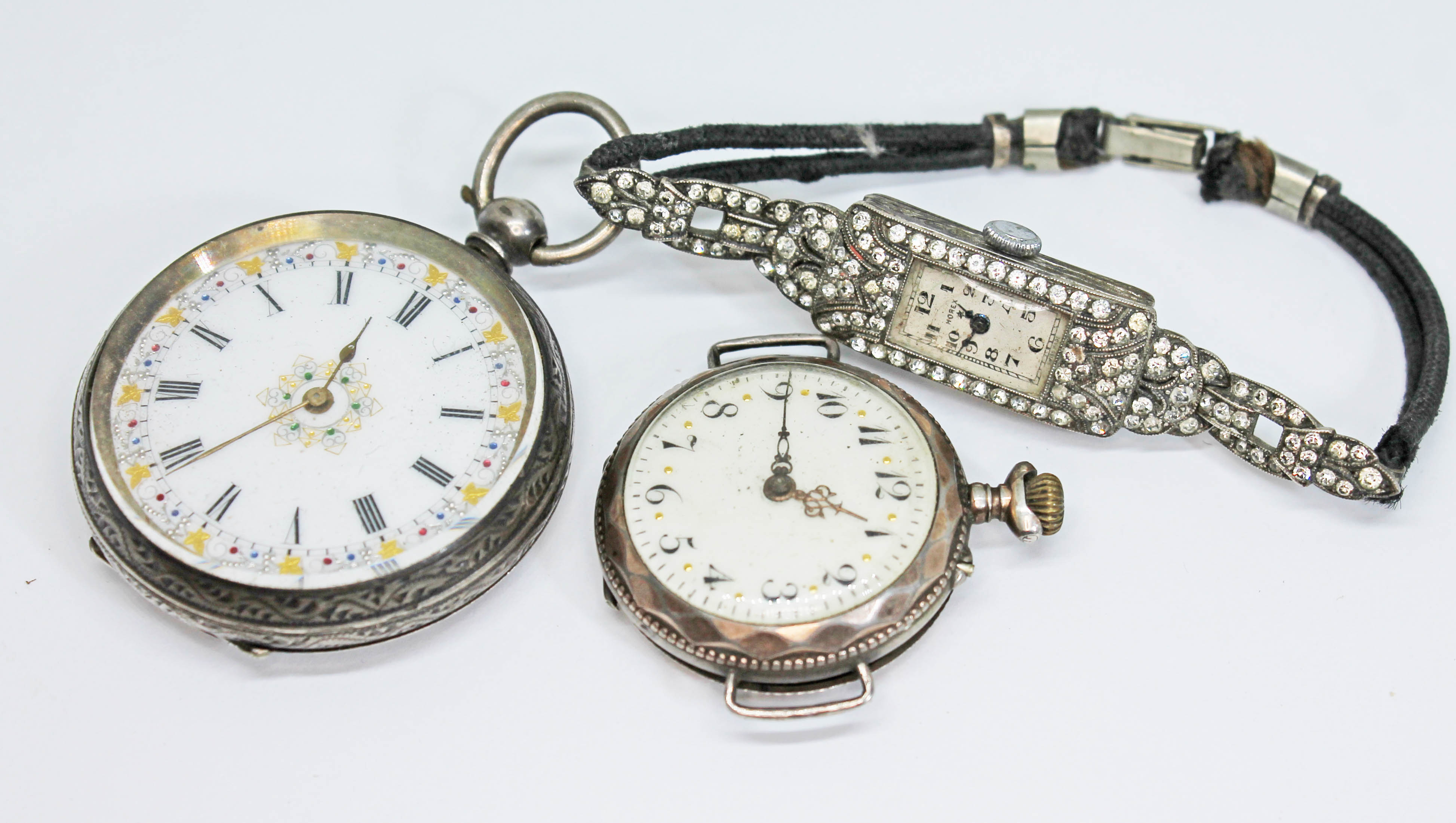 Three early 20th century continental silver watches comprising a ladies cocktail watch marked '.925'