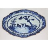 An 18th century Chinese export blue and white dish, length 32.5cm.