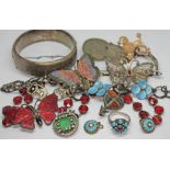 A mixed lot of silver and white metal jewellery including three enamel butterfly brooches etc.