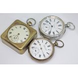 Three antique continental silver open face pocket watches comprising a 47mm key wind with dial