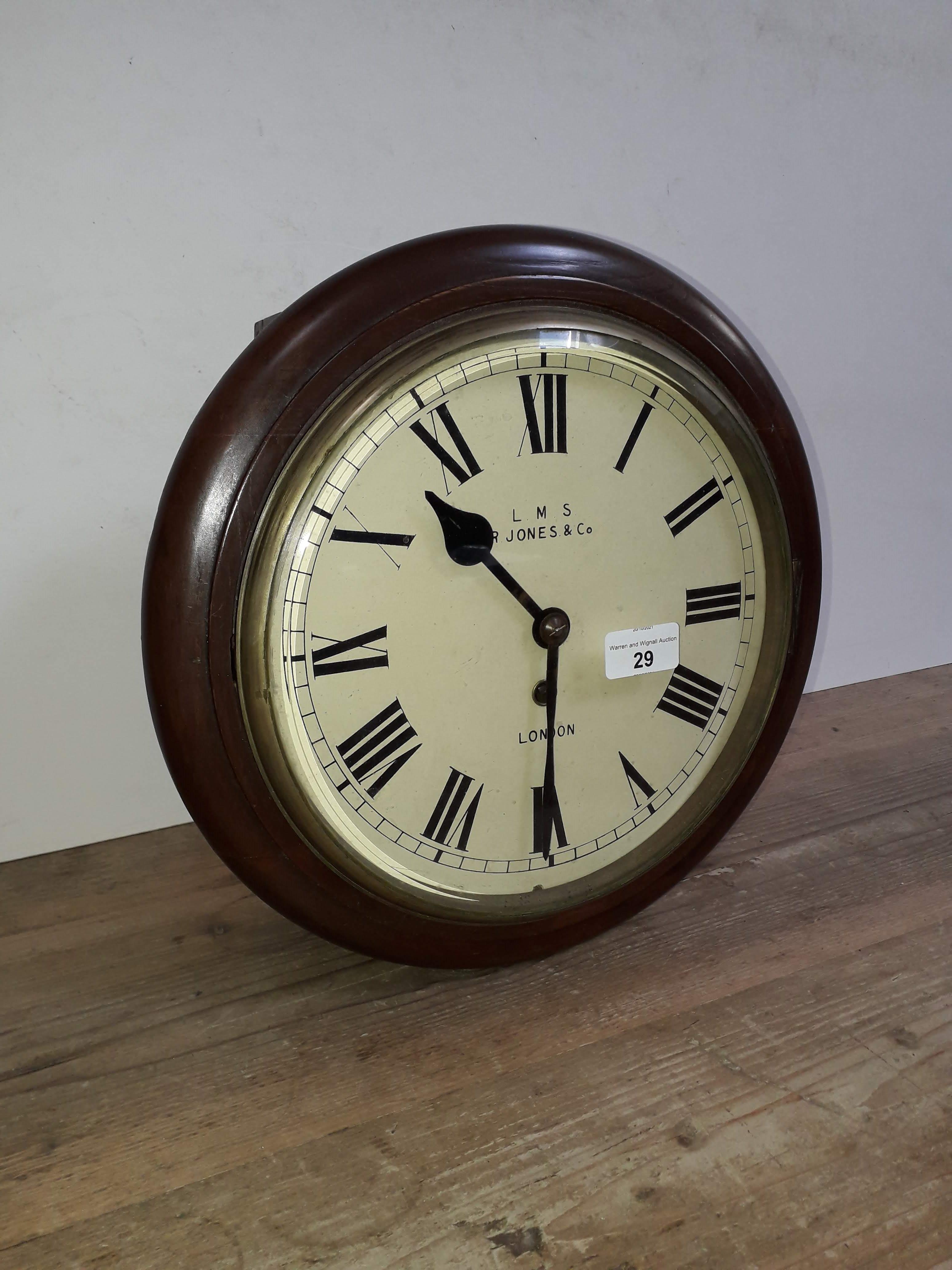 A London Midland and Scottish fusee wall clock, 10" dial signed R Jones & Co, London, total diam. - Image 6 of 13