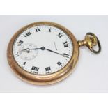 A gold plated Waltham open face pocket watch, circa 1914, the signed white enamel dial having