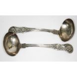 A pair of George III Irish silver ladles, Laurence Nowlan, Dublin 1829, length 18cm, wt. 6 1/4oz.