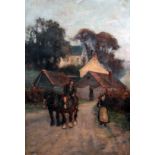 Thomas Laing (Scottish, fl. 1890-1904), village scene, oil on canvas, 41cm x 61cm, signed lower