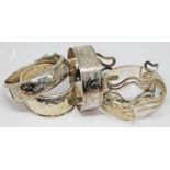 Three hallmarked silver bangles and three others marked '925'.