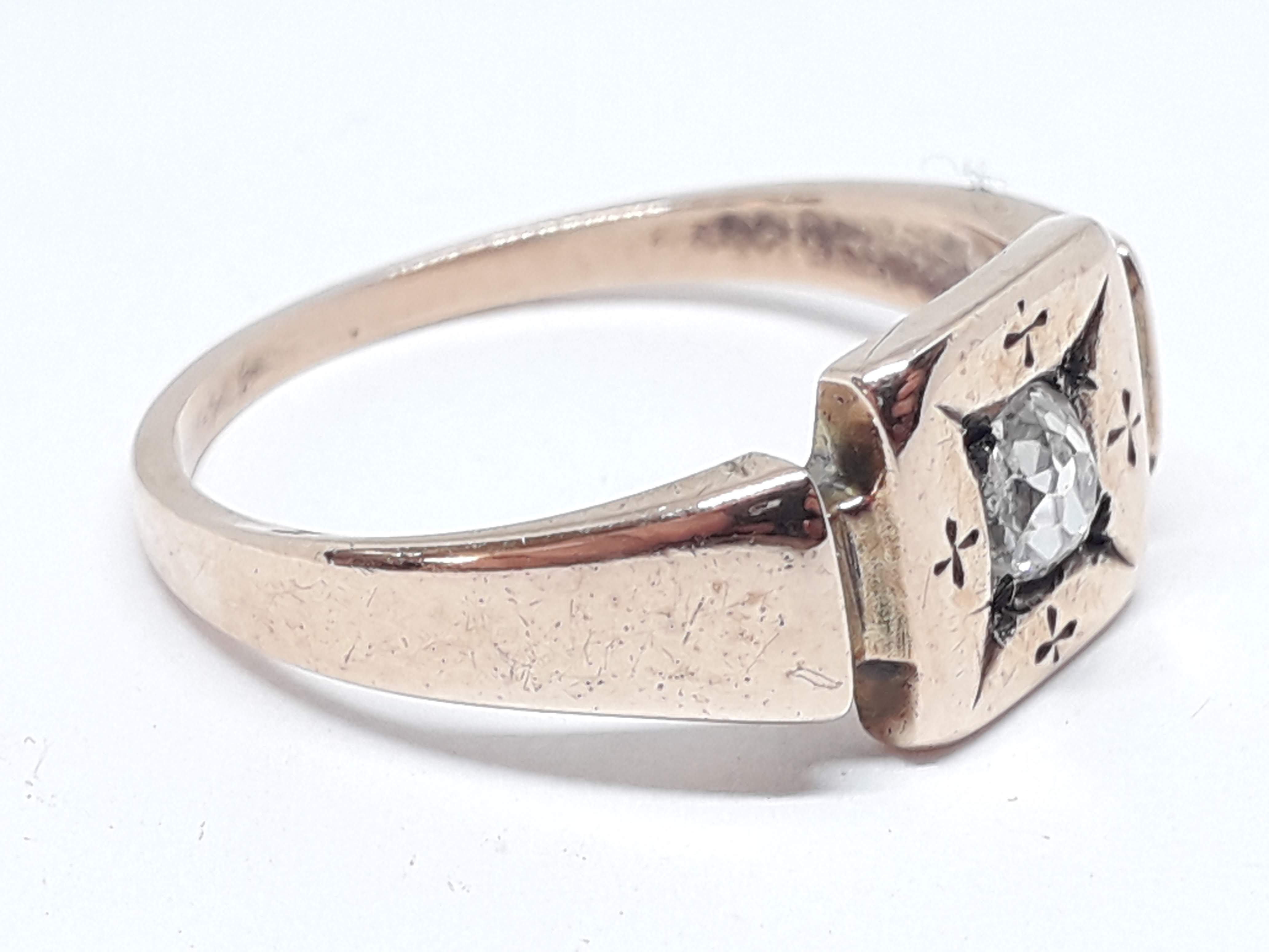 An antique diamond ring, the Old European oval stone weighing approx. 0.24 carats, band unmarked, - Image 3 of 5