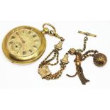 A late 19th/early 20th century gold plated key wind pocket watch with ornately decorated unsigned