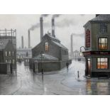 Steven Scholes (born 1952), 'Salford Gasworks 1962', oil on canvas, 20cm x 30cm, signed to lower