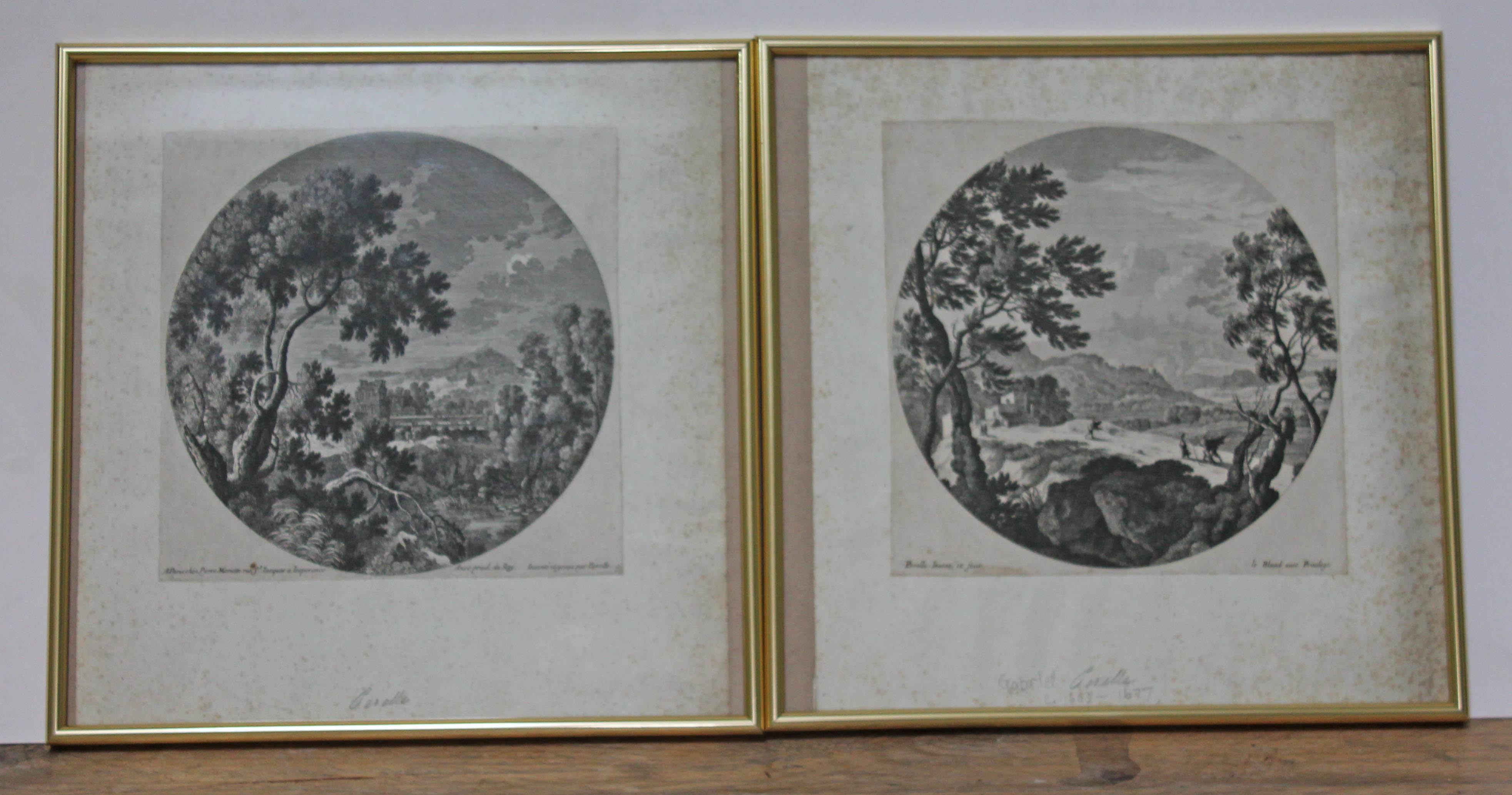 A group of five Gabrie Perelle (1603-1677) prints, two approx. 20cm x 20cm and two others smaller.