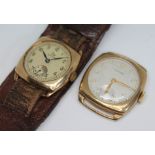 Two 1950s hallmarked 9ct gold 15 jewel wristwatches comprising a Record and a Vertex Revue, both