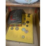 3 coin collectors trays & tin with coins