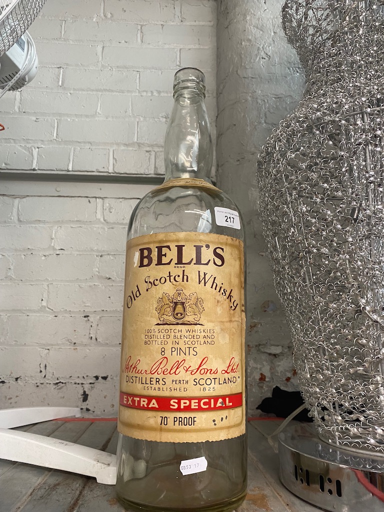 A 4.5 L Bell's whisky bottle.