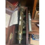 Antique John Davis / Derby brass theodolite and Dollond, London telescope lens.