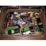 A box of die-cast vehicles to include Corgi, Matchbox, Dinky and Lesney etc.