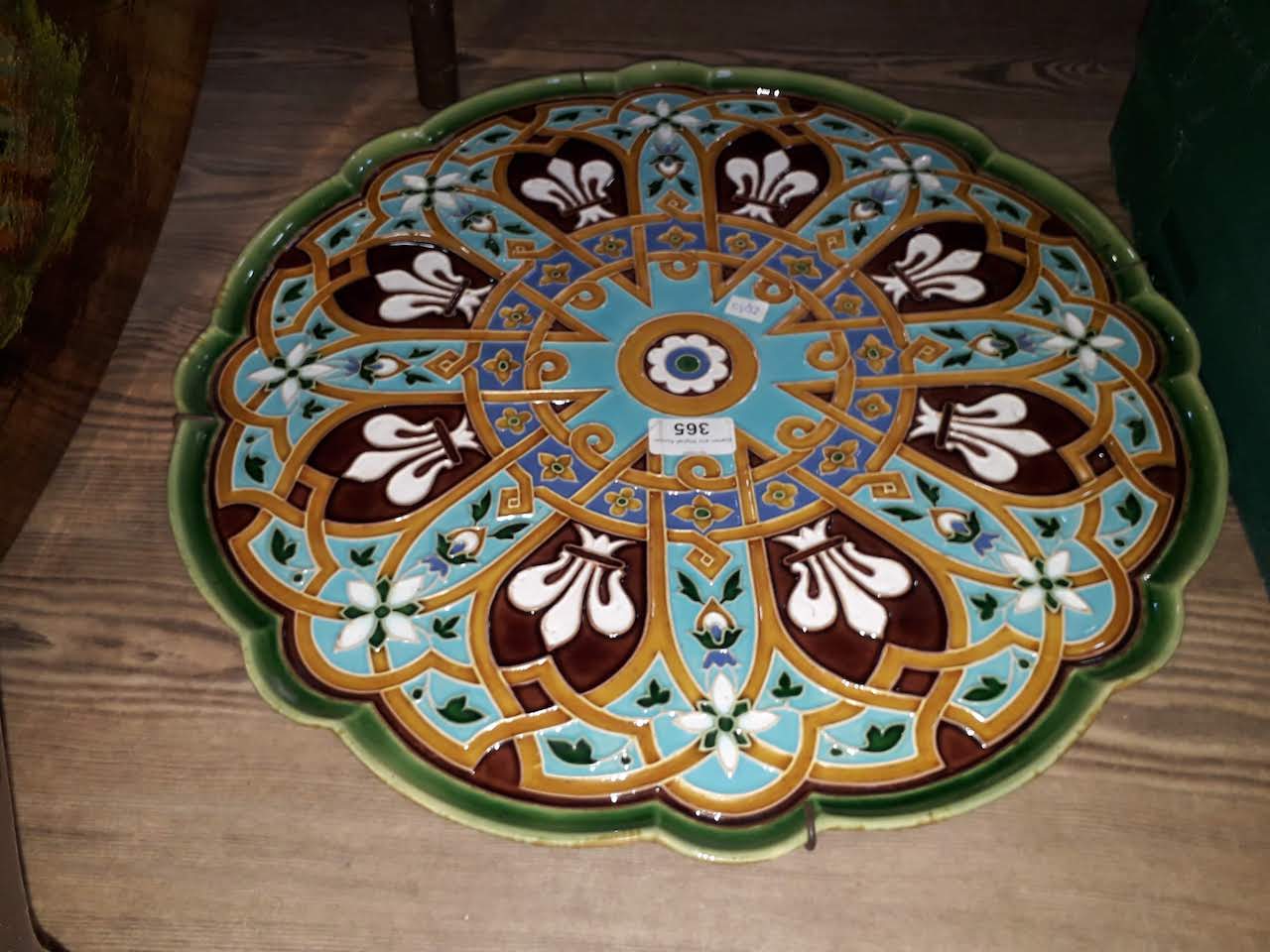 A large Gothic pottery dish designed by Pugin for Mintons - as found.