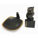 Two Austrian bronzes by Richard Rohac, one formed as an owl sat on top of an open book, height