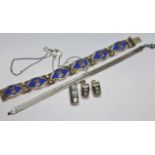 A Siamese enamel bracelet marked '800', an Italian bracelet marked '925' and a pendant and