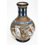A large Amphora pottery vase decorated with owls, height 39cm. Condition - imperfection to glaze