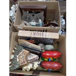 Two boxes of assorted owl clocks etc.