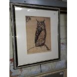 Henry Emerson Tuttle (1890-1946), study of an owl, etching, 27cm x 37cm, signed in pencil to margin,