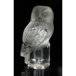 A Lalique glass owl paperweight, marked 'Lalique France', height 9cm. Condition - good, no chips,