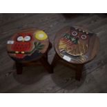 Two childrens stools decorated with owls.