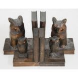 Two pairs of carved wood owl bookends, heights 13.5cm & 16cm. Condition - one upright loose on the