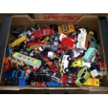 Box containing a collection of die-cast vehicles including Corgi, Matchbox, Corgi Junior etc.