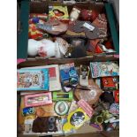 Two boxes of assorted vintage owl items & toys.