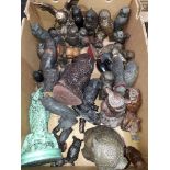 A box of assorted owl statues to include cast, coal and resin etc.