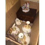 A box containing various items of Royal Worcester icluding a pair of blush ivory vases and two jugs,