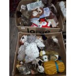 Two boxes of assorted owl soft toys and cushions etc.