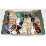 A box of assorted glass owl paperweights, the majority signed or labelled, various manufacturers
