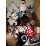A box of assorted owl money boxes.