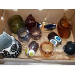 A box of assorted owl glassware.