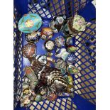 A basket of assorted owl Cloisonné items.