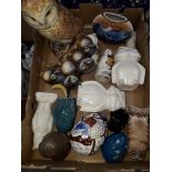A box of assorted owl ornaments to include Beswick, Poole, Belleek and Goebel etc.