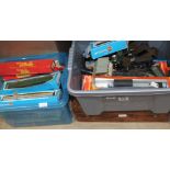 Three boxes of assorted 00 gauge railway comprising mainly rolling stock.