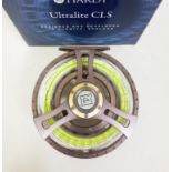 A Hardy Ulralite 7000 CLS fly fishing reel, loaded with fly line, with original box. Good condition,