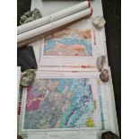 Four rolls containing various maps related to geology locations, rocks, quarries and mineral sites
