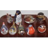 A group of nine Royal Crown Derby bird paperweights. Condition - good, no damage/repair.