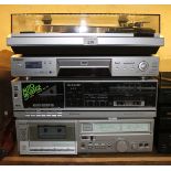 HiFi separates comprising a Pioneer PL-770 turntable, a Sony DVD player, a Sharp cassette RT-320 and