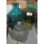 Three pieces of art glass comprising two Whitefriars and an Italian textured bottle vase.