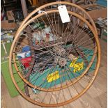 A pair of Italian early 20th century wooden rim racing bicycle wheels by D.A.M. D'Alessandro.