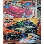 An Action Man Stealth jet and a street racer, boxed