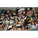A box of assorted Royal Doulton comprising two large character jugs, fifteen medium character jugs